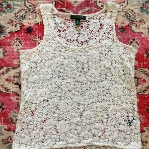 Lauren Ralph Lauren Petites White Crochet Cotton Tank Top Size 2P 2 Petite